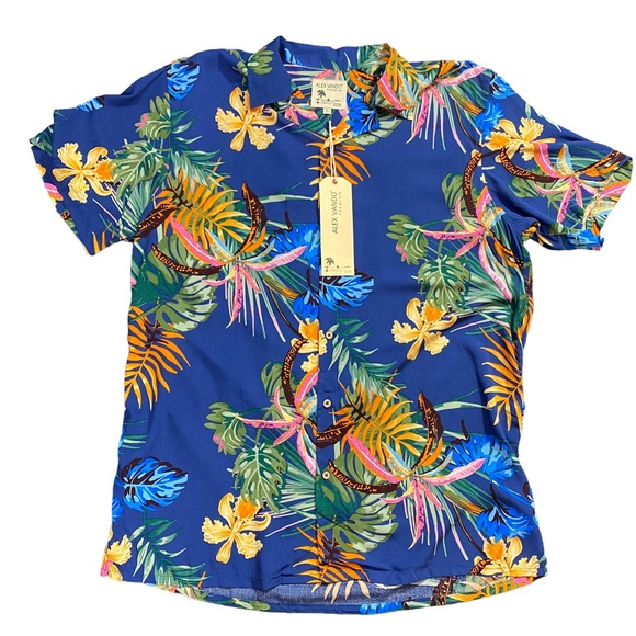 Alex Vando Premium Size L Mens Hawaiian Beach Shirt Floral Summer Resort New - Picture 11 of 14